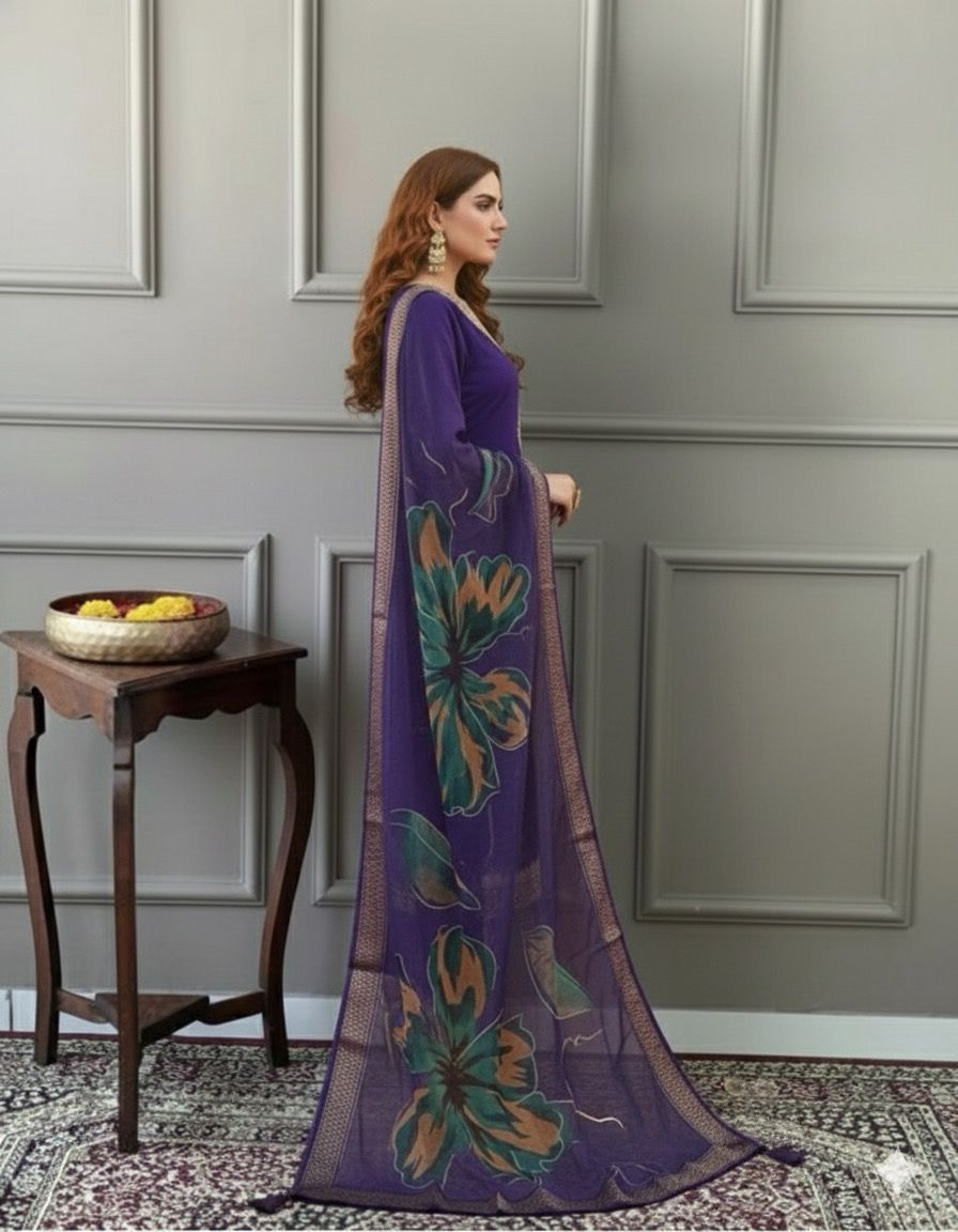 Elegant Olive  Embroidered Kurta Set with Printed Dupatta