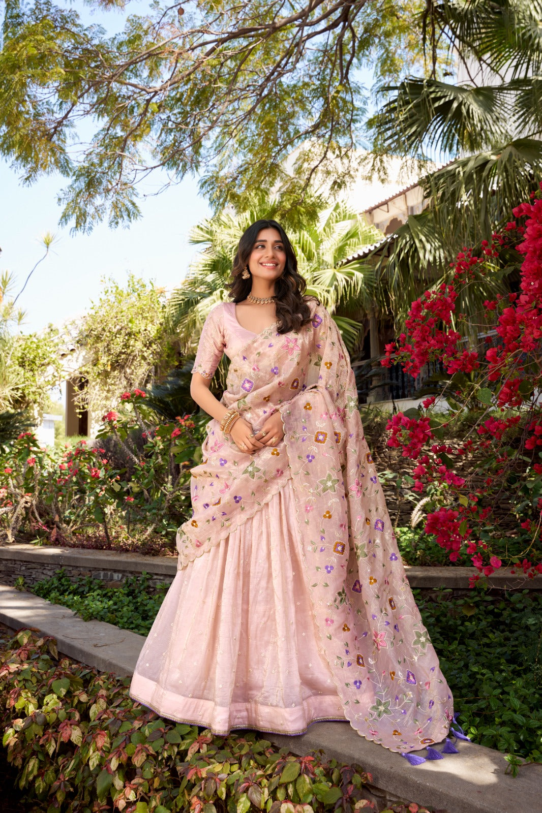 Pastel Pink Embroidered Designer Lehenga Set with Dupatta
