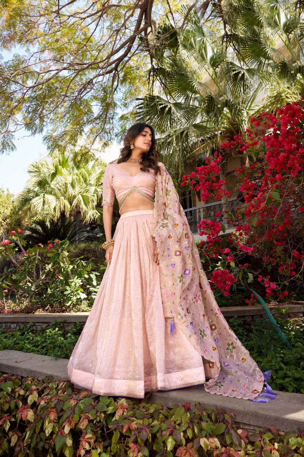 Pastel Pink Embroidered Designer Lehenga Set with Dupatta