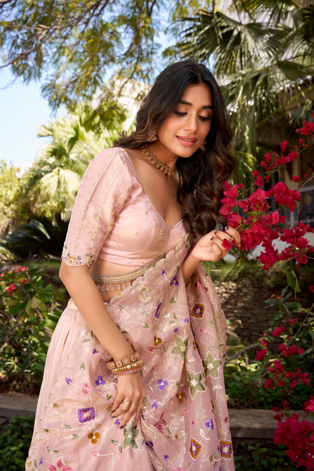 Pastel Pink Embroidered Designer Lehenga Set with Dupatta