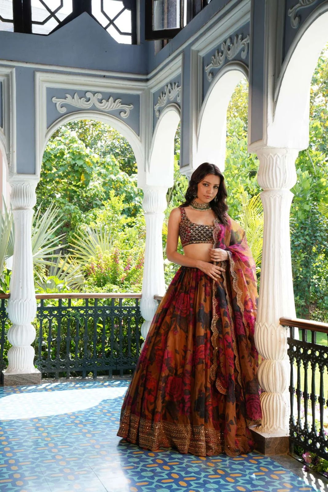 Designer Floral Printed Lehenga Choli with Embellished Dupatta