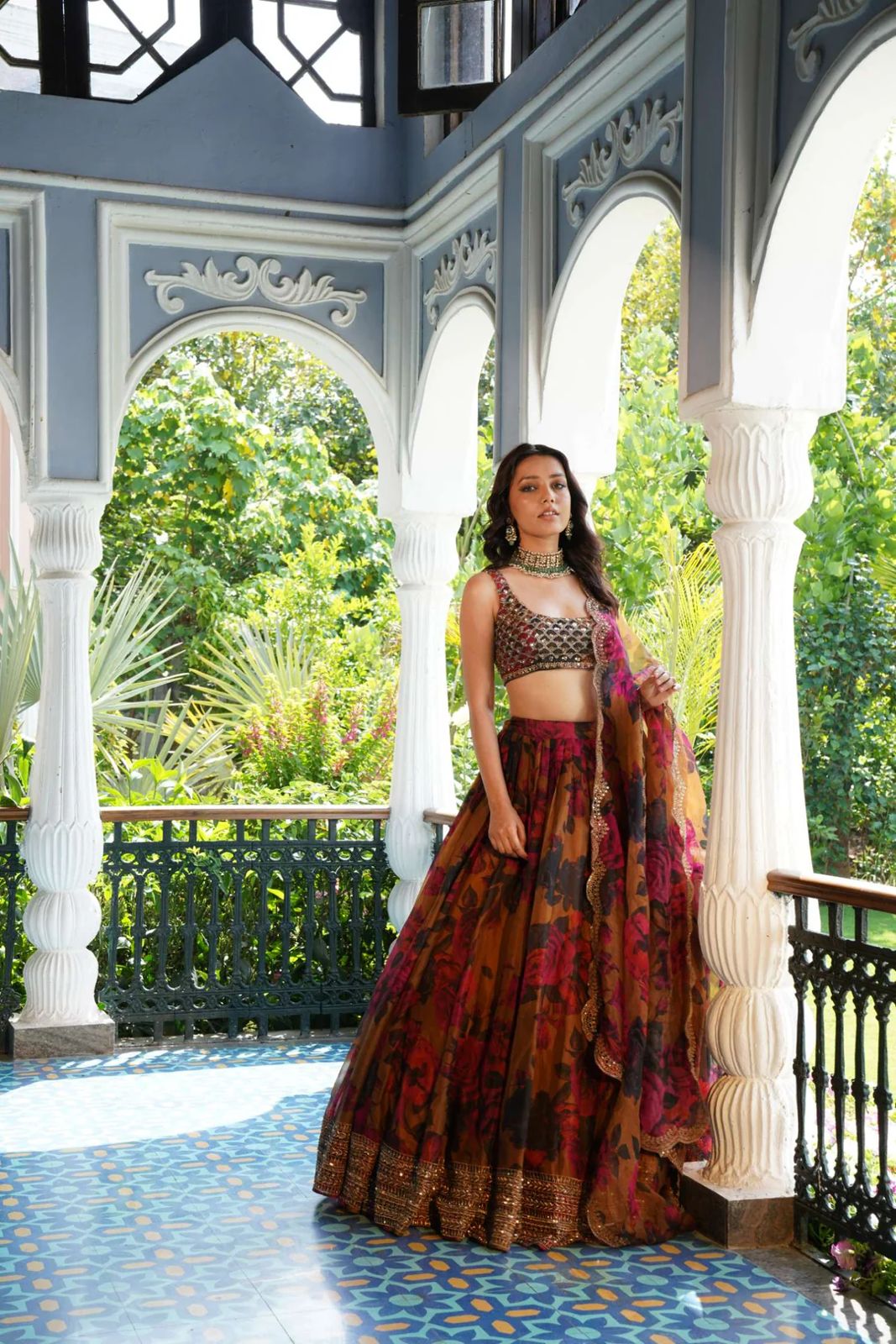 Designer Floral Printed Lehenga Choli with Embellished Dupatta