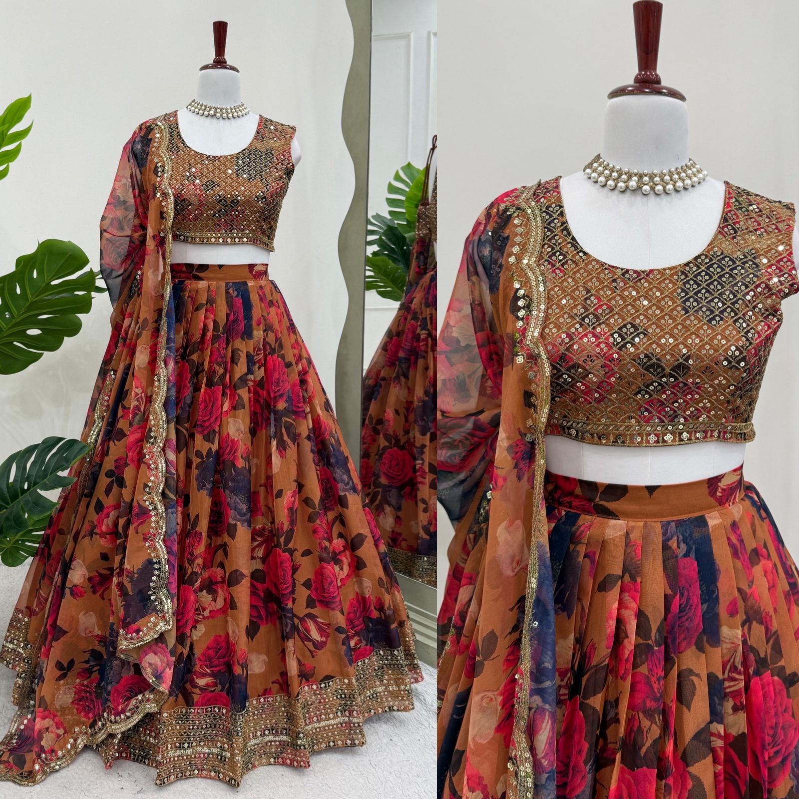 Designer Floral Printed Lehenga Choli with Embellished Dupatta