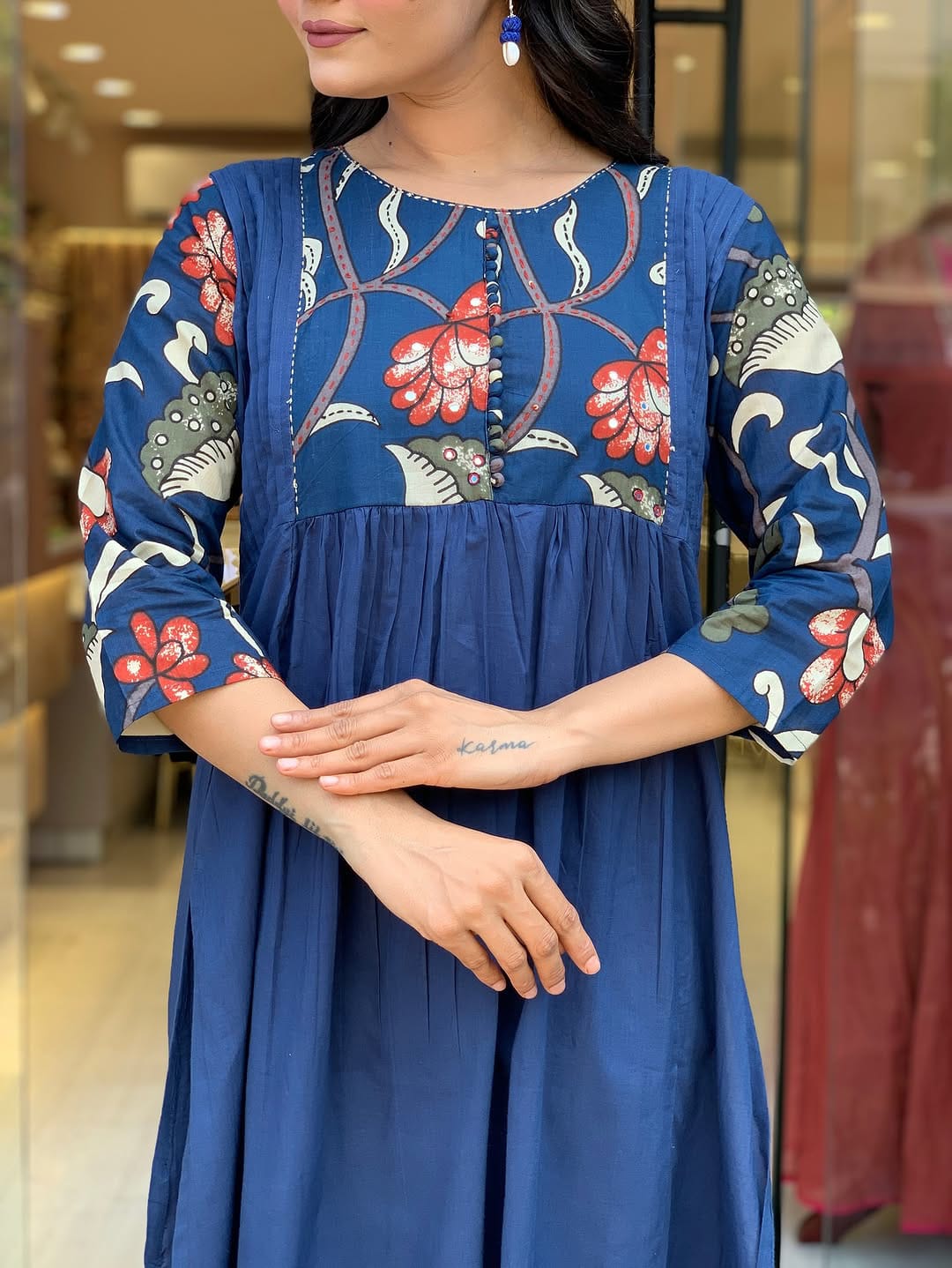 Women’s Navy Blue Ethnic Printed Kurti