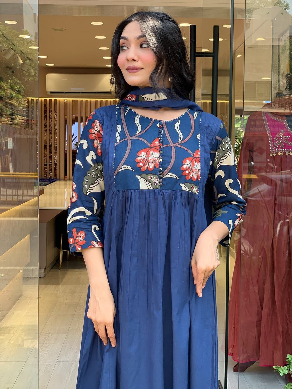 Women’s Navy Blue Ethnic Printed Kurti