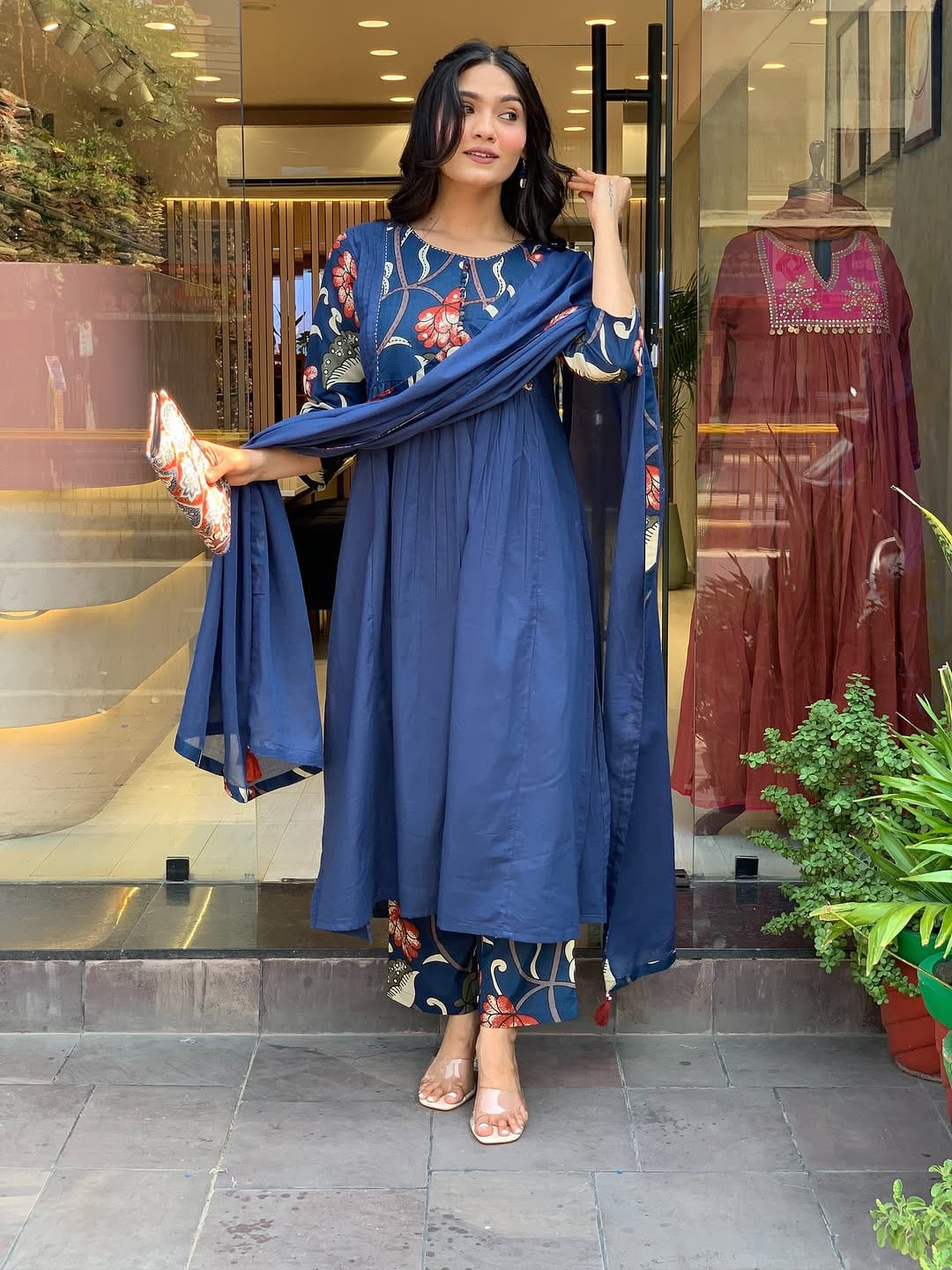 Women’s Navy Blue Ethnic Printed Kurti