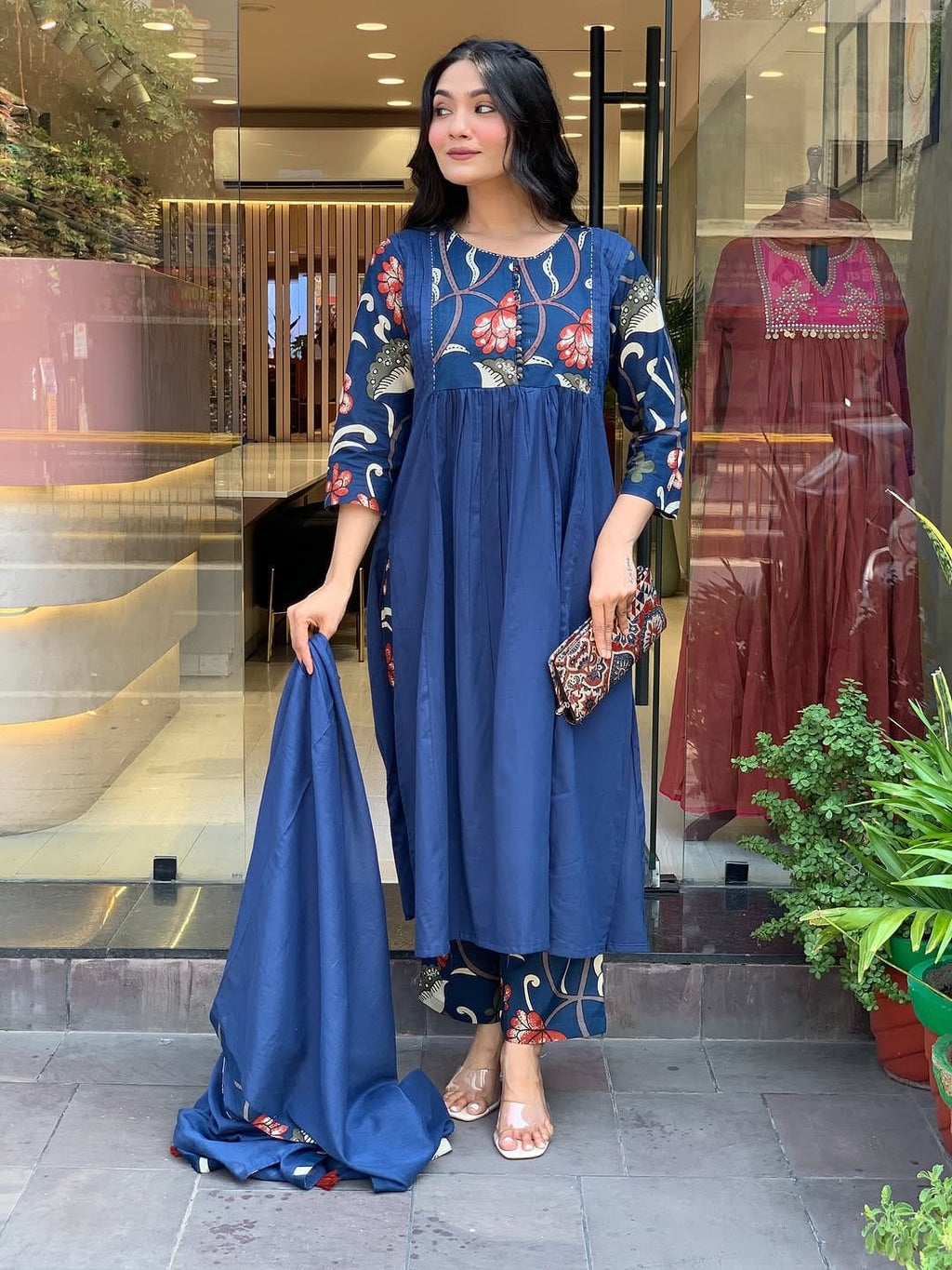 Women’s Navy Blue Ethnic Printed Kurti