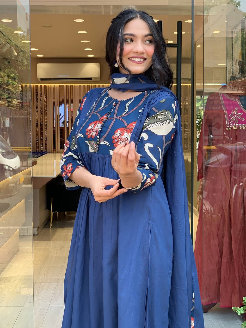 Women’s Navy Blue Ethnic Printed Kurti