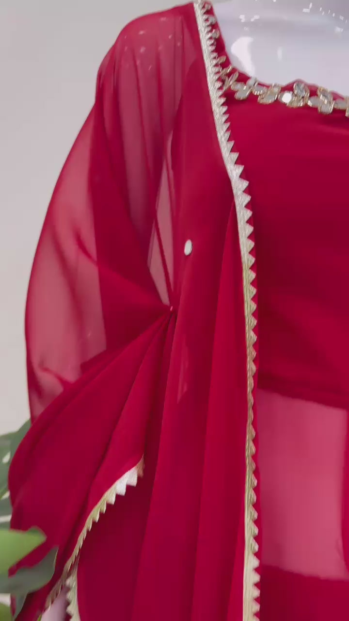 Designer Maroon Georgette Sharara Set with Embellished Dupatta