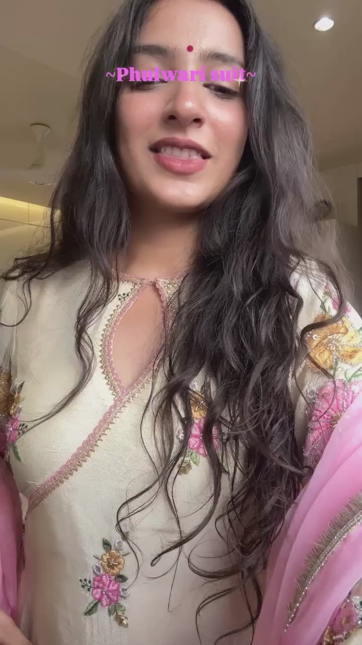 DESIGNER WEAR EMBROIDERED BOAT NECK TOP WITH TULIP SALWAAR PAIR