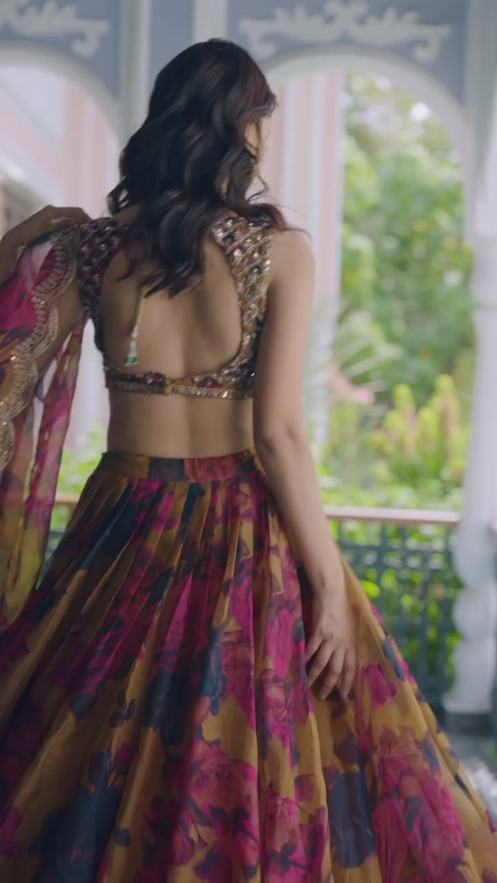 Designer Floral Printed Lehenga Choli with Embellished Dupatta